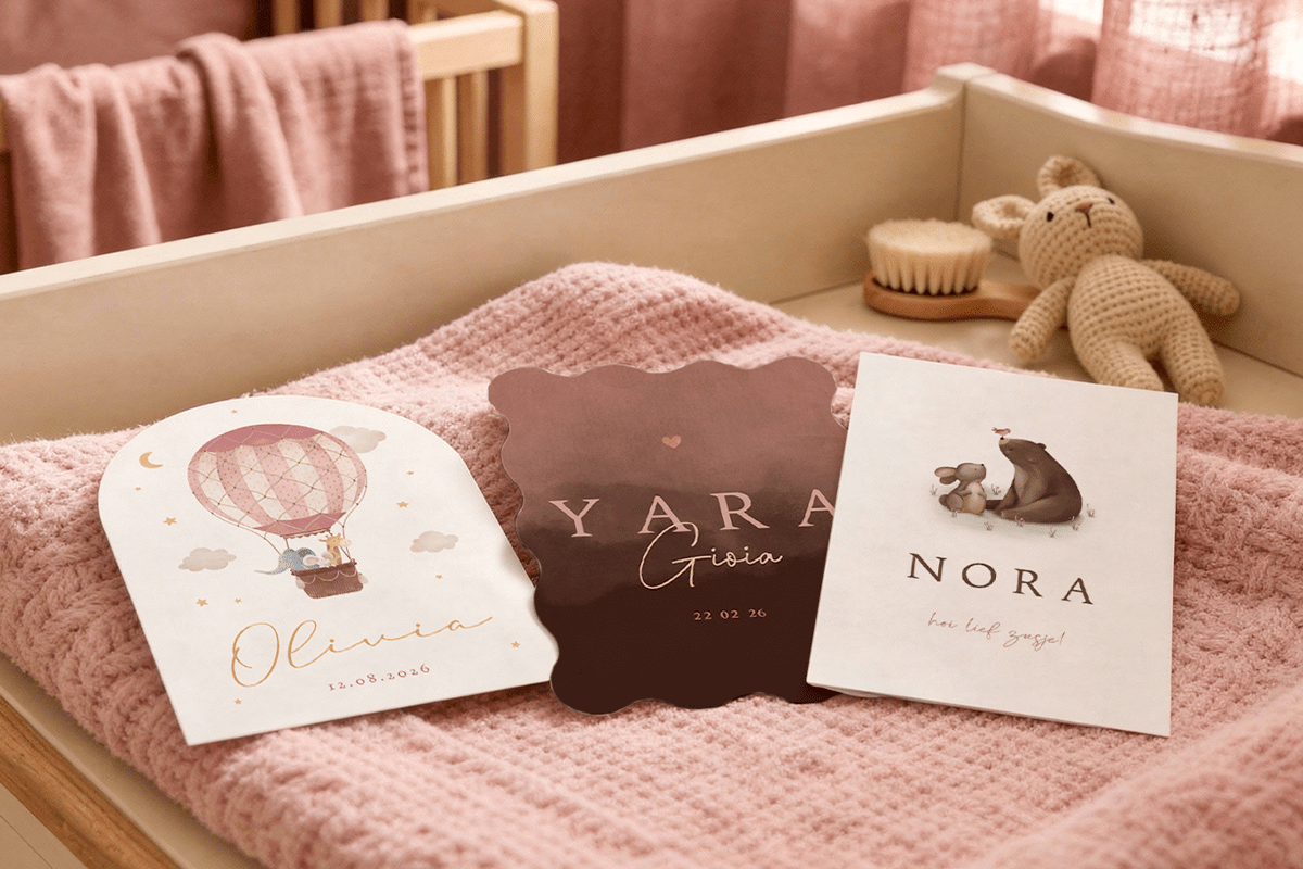 geboortekaartjes op commode